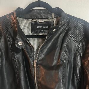 Black Rivet Black Bomber Jacket with Quilted Shoulders